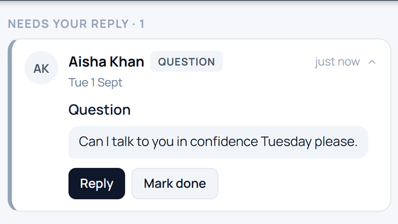 The same question in the manager's inbox, waiting for a reply.
