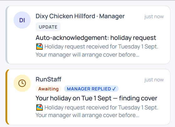 The acknowledgement, and the cover search starting without anyone chasing.